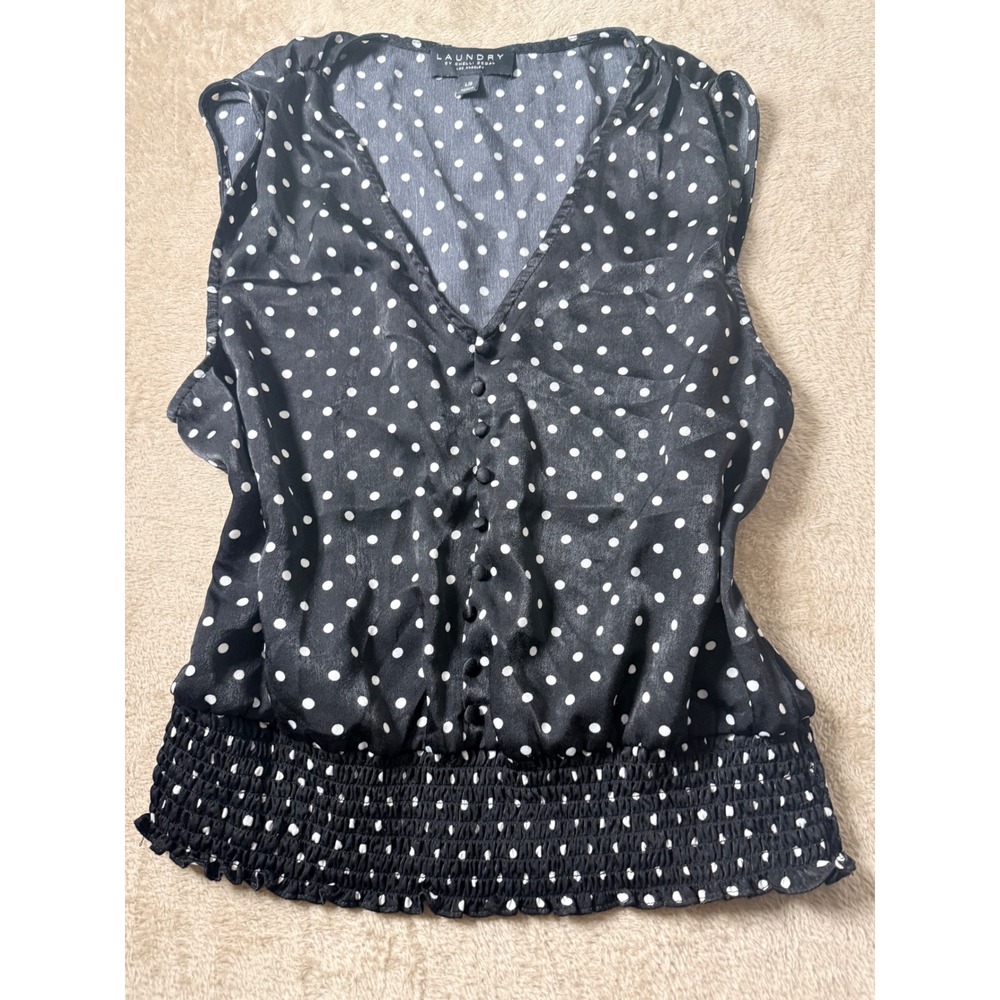 Laundry by Shelli Segal Polka Dot Smocked Top L Soft Girl Coquette Feminine